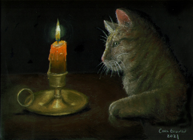 Cat and Candle-Third Picture in Oil Pastels